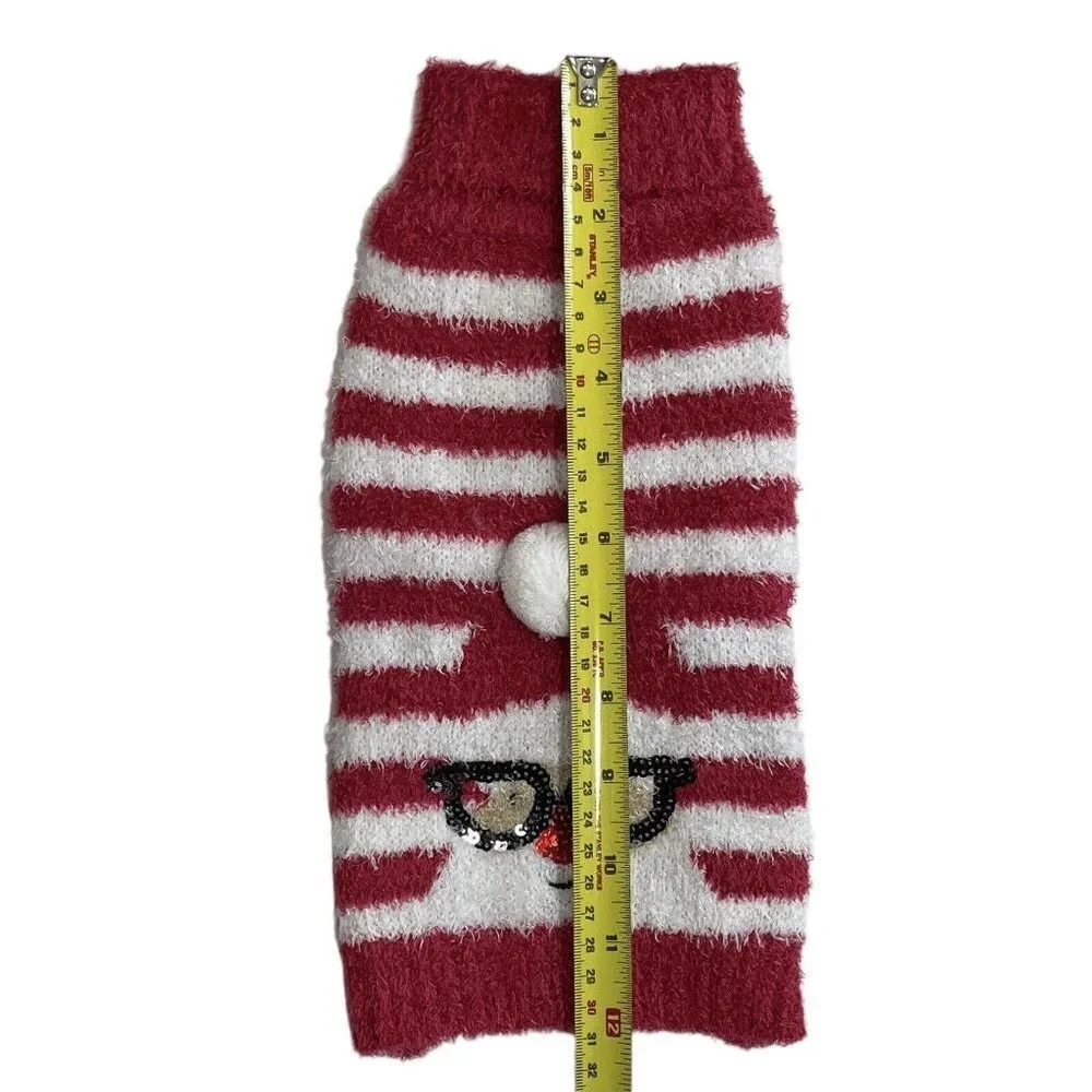 CYEOLLO Dog Christmas Sweater Red White Stripe Small Santa w/Glasses‎ Pets NEW